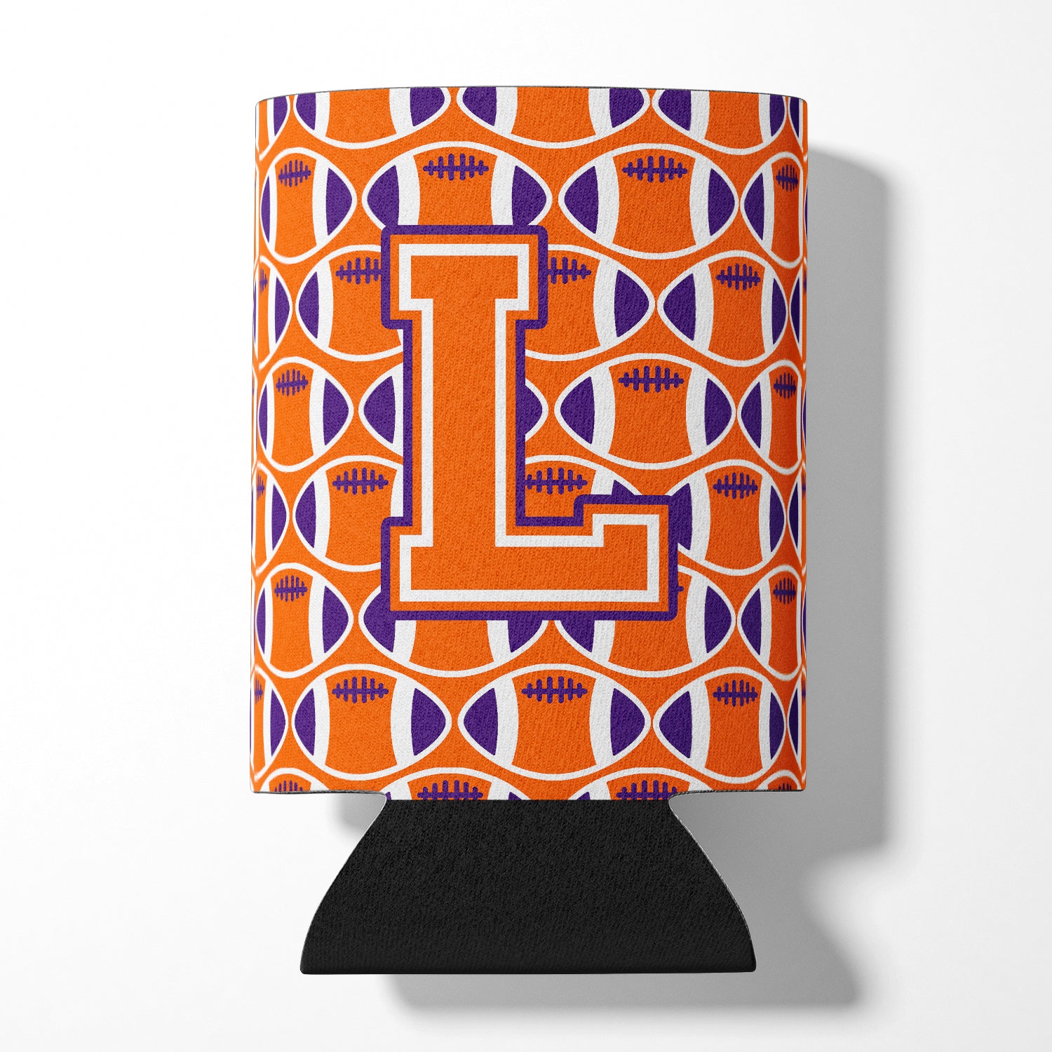 Letter L Football Orange, White and Regalia Can or Bottle Hugger CJ1072-LCC.