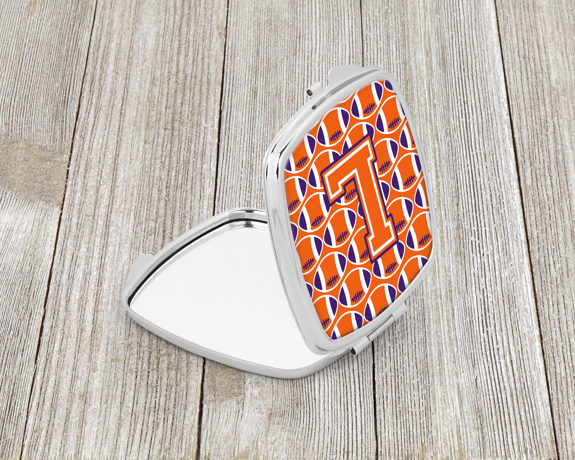 Letter L Football Orange, White and Regalia Compact Mirror CJ1072-LSCM  the-store.com.