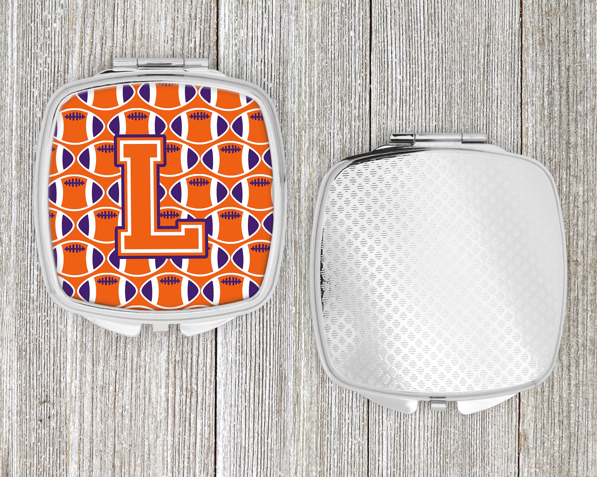 Letter L Football Orange, White and Regalia Compact Mirror CJ1072-LSCM  the-store.com.