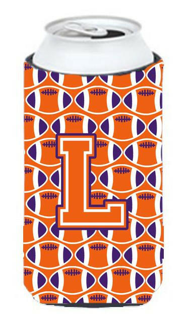 Letter L Football Orange, White and Regalia Tall Boy Beverage Insulator Hugger CJ1072-LTBC by Caroline&#39;s Treasures