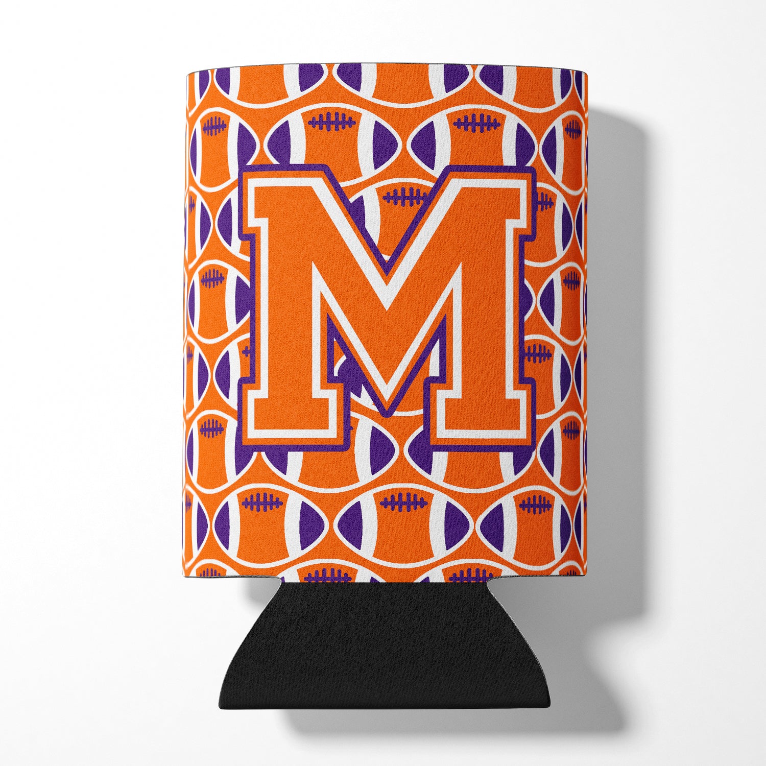 Letter M Football Orange, White and Regalia Can or Bottle Hugger CJ1072-MCC.