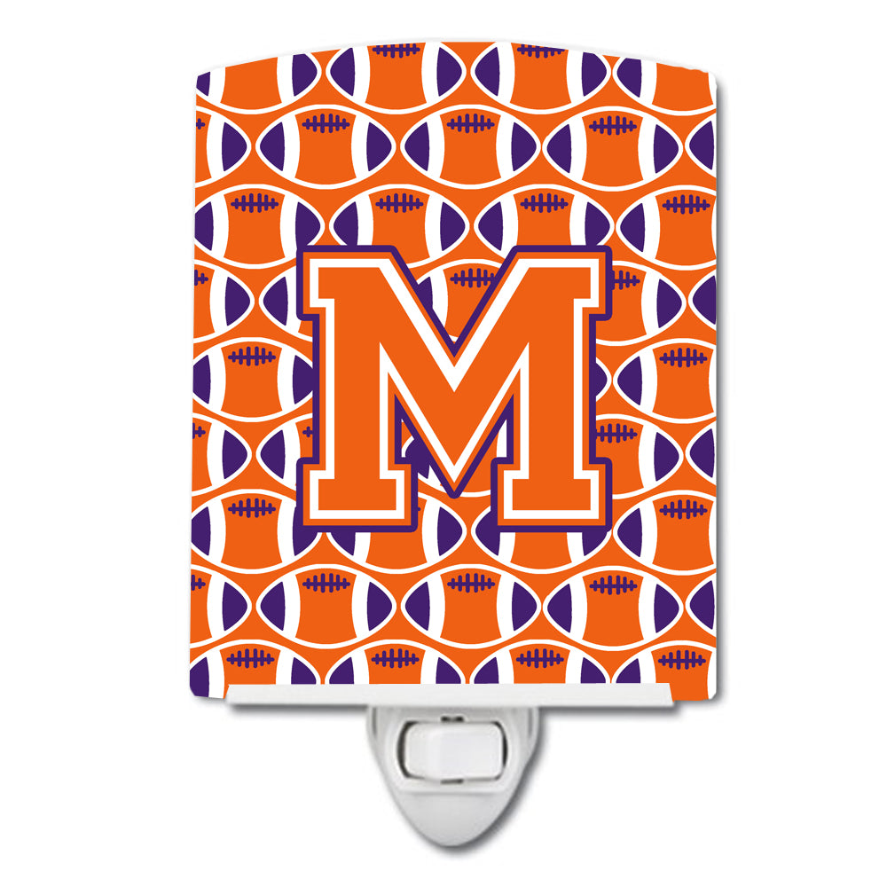 Letter M Football Orange, White and Regalia Ceramic Night Light CJ1072-MCNL - the-store.com