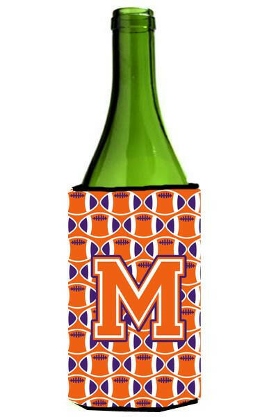 Letter M Football Orange, White and Regalia Wine Bottle Beverage Insulator Hugger CJ1072-MLITERK by Caroline's Treasures