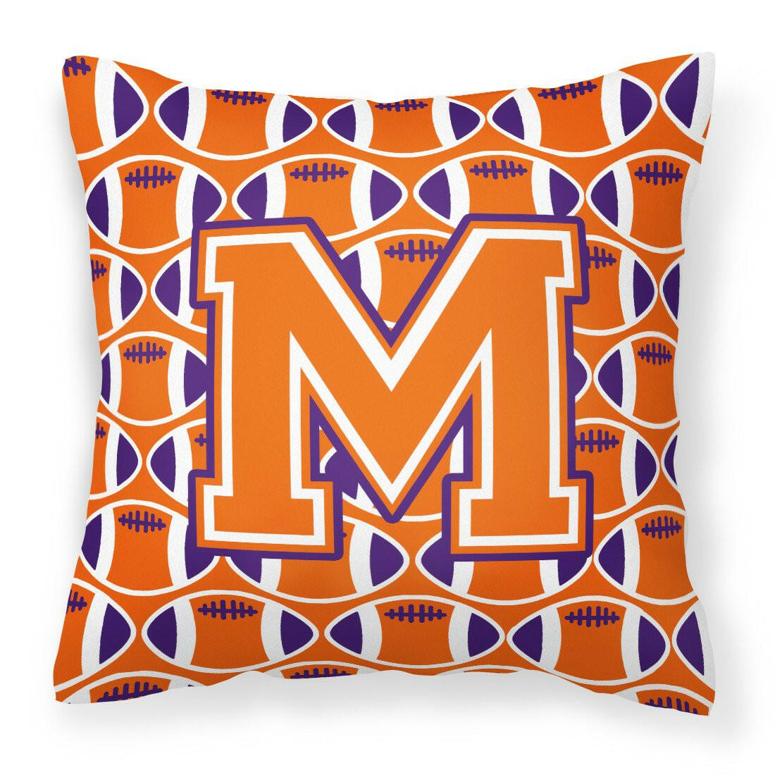 Letter M Football Orange, White and Regalia Fabric Decorative Pillow CJ1072-MPW1414 by Caroline's Treasures