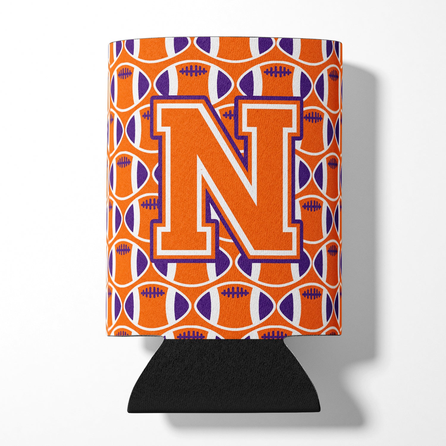 Letter N Football Orange, White and Regalia Can or Bottle Hugger CJ1072-NCC.