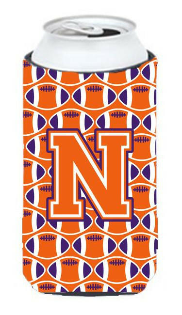 Letter N Football Orange, White and Regalia Tall Boy Beverage Insulator Hugger CJ1072-NTBC by Caroline&#39;s Treasures