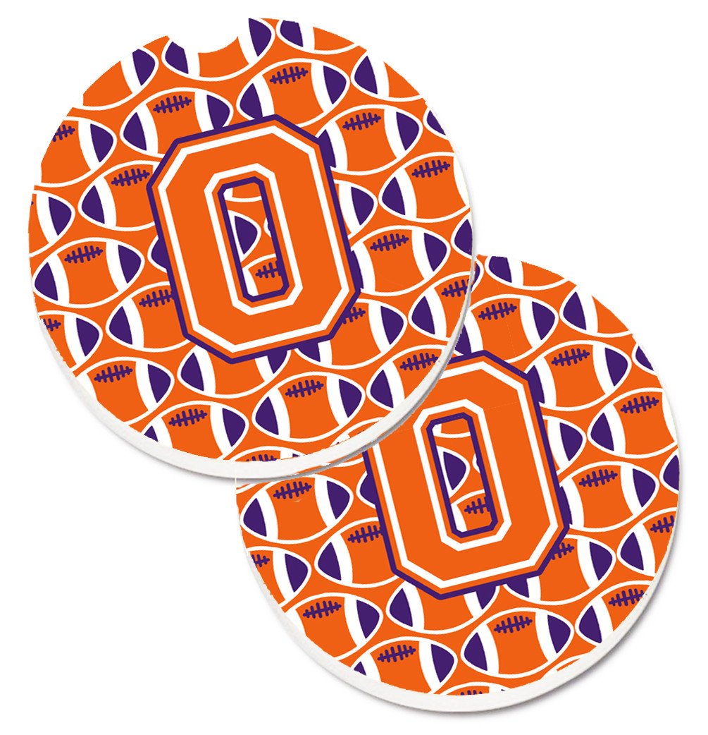 Letter O Football Orange, White and Regalia Set of 2 Cup Holder Car Coasters CJ1072-OCARC by Caroline's Treasures