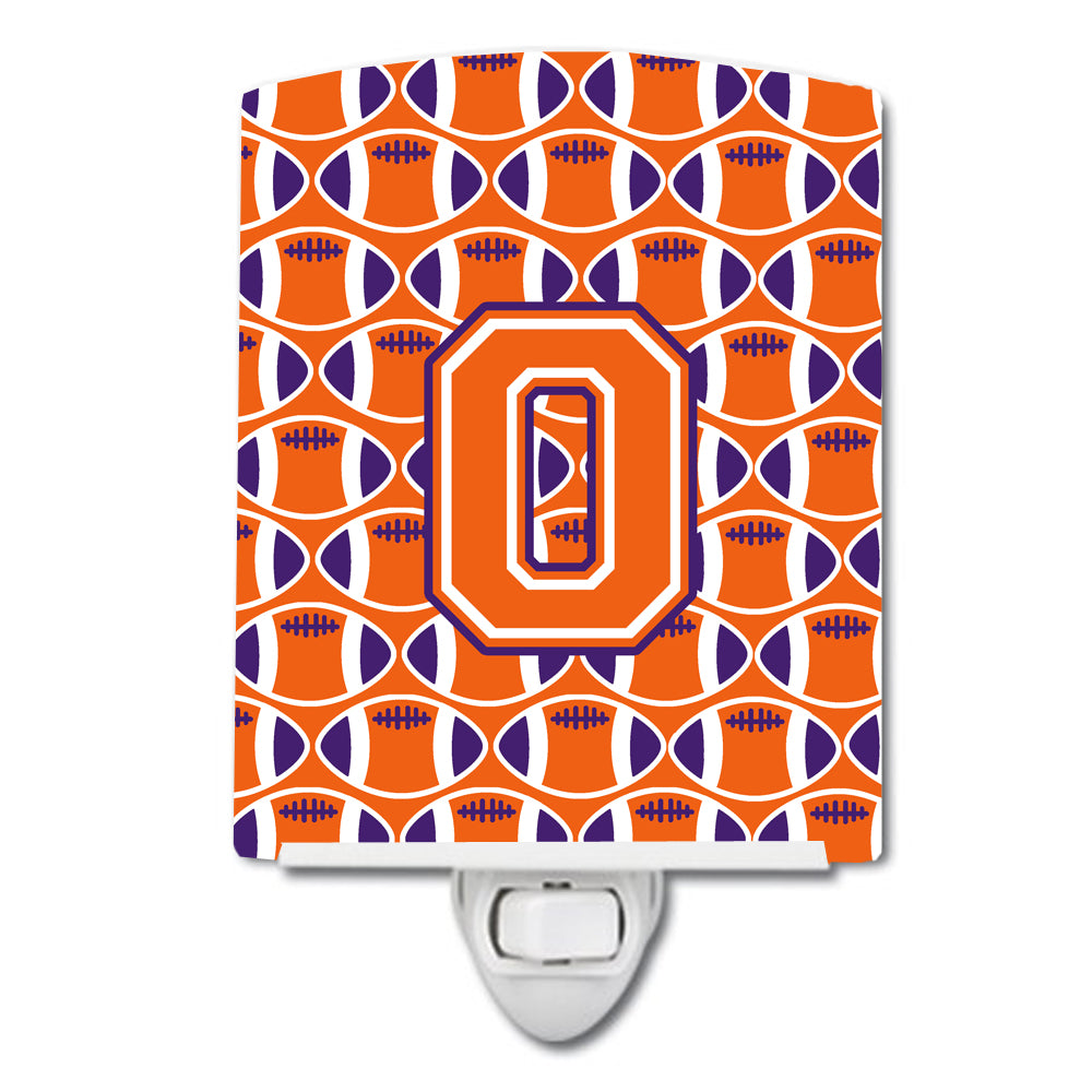 Letter O Football Orange, White and Regalia Ceramic Night Light CJ1072-OCNL - the-store.com