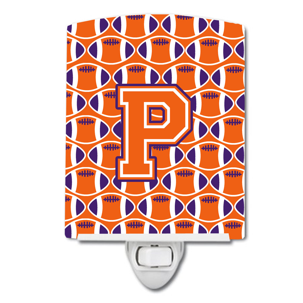 Letter P Football Orange, White and Regalia Ceramic Night Light CJ1072-PCNL - the-store.com