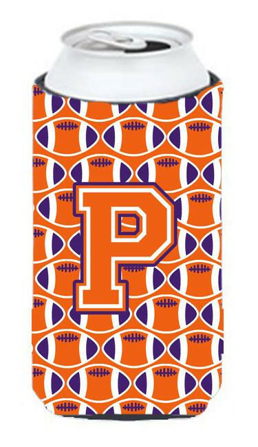 Letter P Football Orange, White and Regalia Tall Boy Beverage Insulator Hugger CJ1072-PTBC by Caroline's Treasures