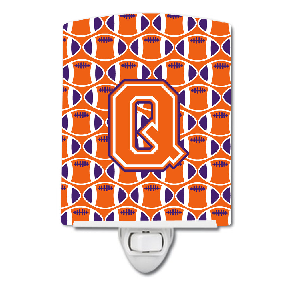 Letter Q Football Orange, White and Regalia Ceramic Night Light CJ1072-QCNL - the-store.com