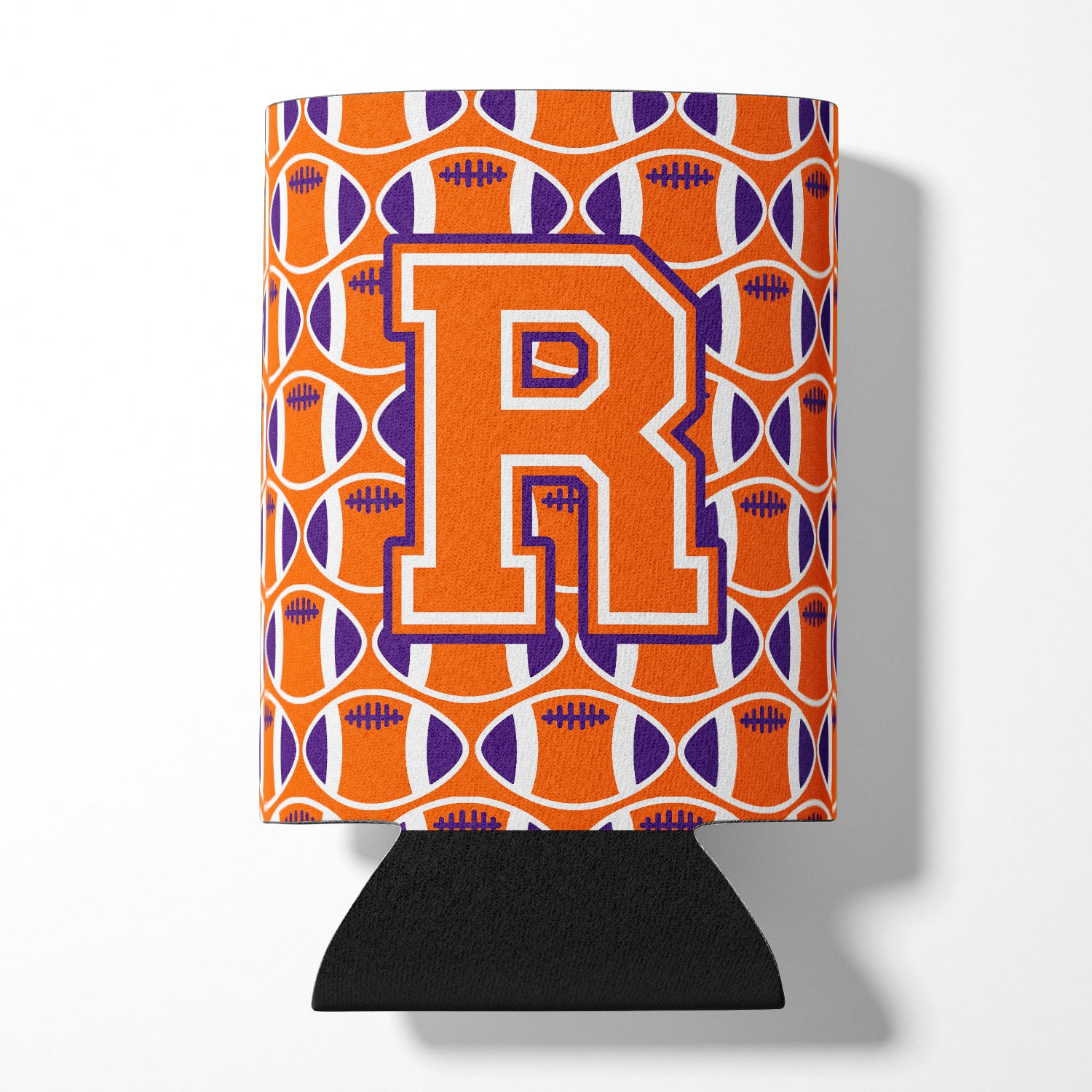 Letter R Football Orange, White and Regalia Can or Bottle Hugger CJ1072-RCC.