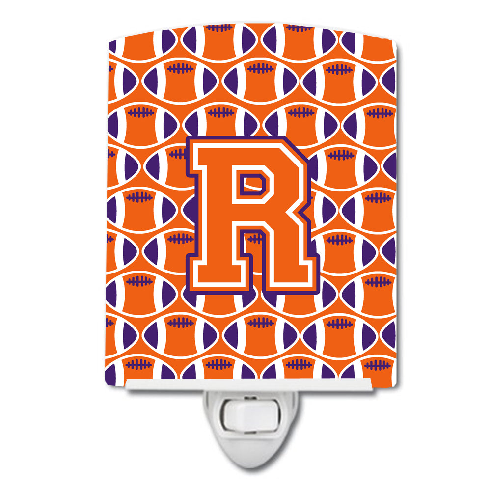 Letter R Football Orange, White and Regalia Ceramic Night Light CJ1072-RCNL - the-store.com