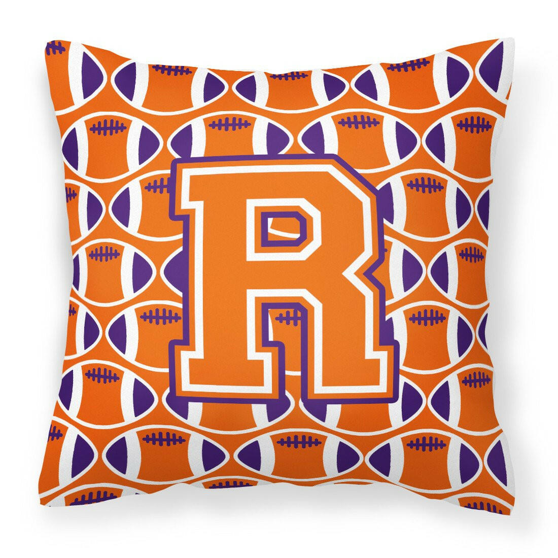 Letter R Football Orange, White and Regalia Fabric Decorative Pillow CJ1072-RPW1414 by Caroline's Treasures