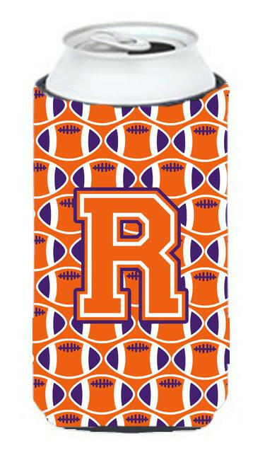 Letter R Football Orange, White and Regalia Tall Boy Beverage Insulator Hugger CJ1072-RTBC by Caroline's Treasures