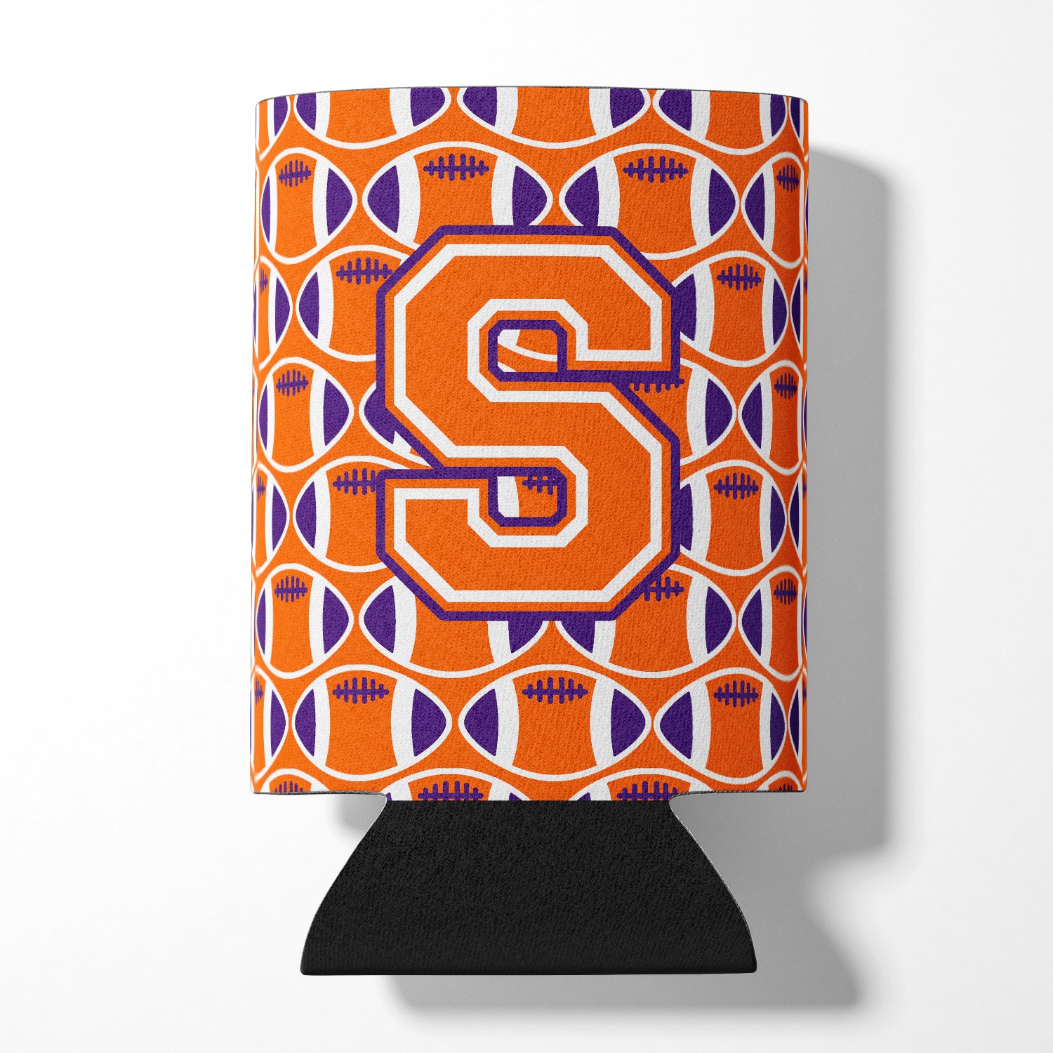 Letter S Football Orange, White and Regalia Can or Bottle Hugger CJ1072-SCC.