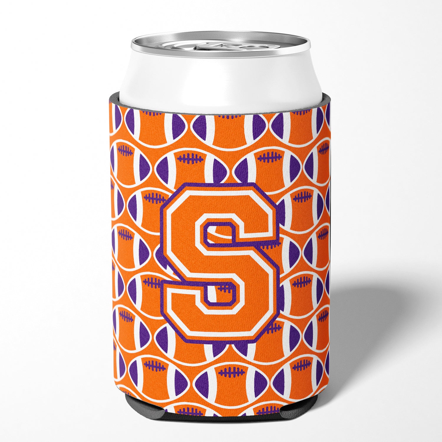 Letter S Football Orange, White and Regalia Can or Bottle Hugger CJ1072-SCC.