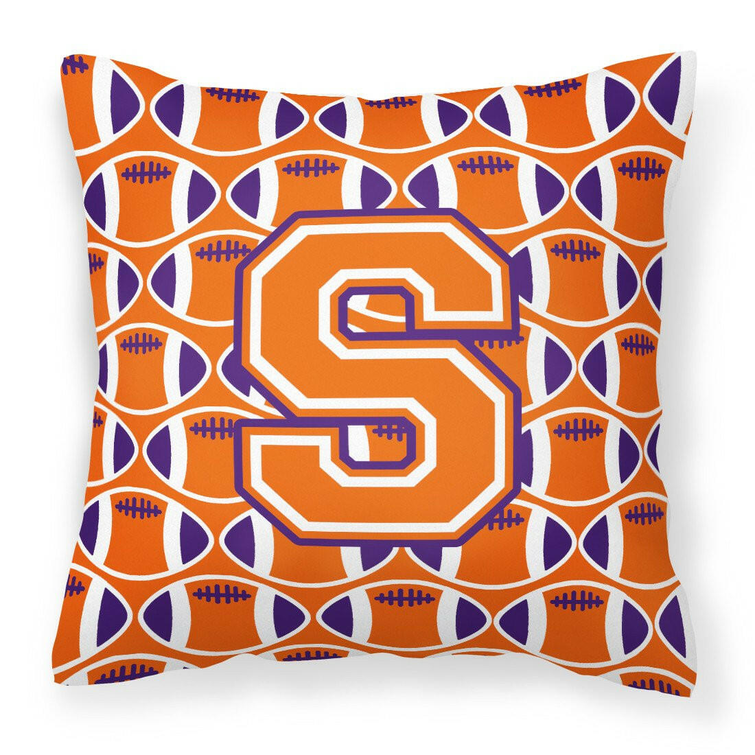 Letter S Football Orange, White and Regalia Fabric Decorative Pillow CJ1072-SPW1414 by Caroline's Treasures