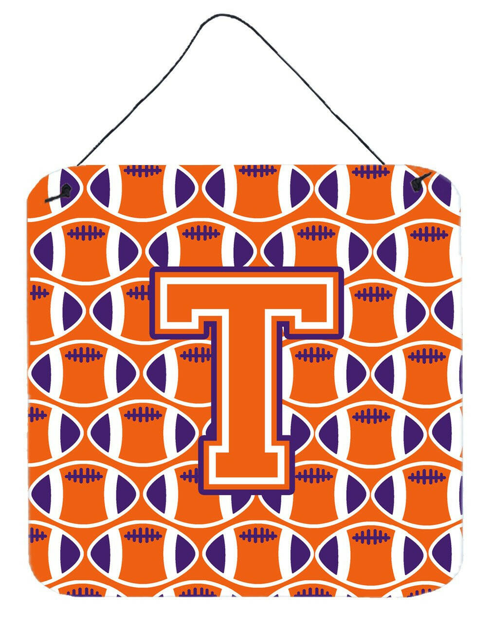 Letter T Football Orange, White and Regalia Wall or Door Hanging Prints CJ1072-TDS66 by Caroline&#39;s Treasures