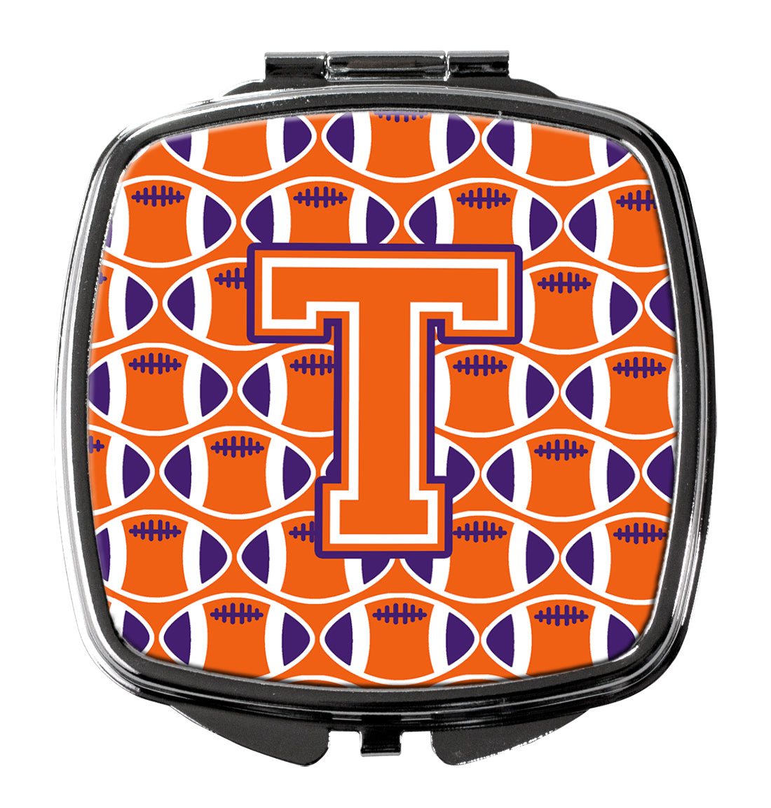 Letter T Football Orange, White and Regalia Compact Mirror CJ1072-TSCM  the-store.com.