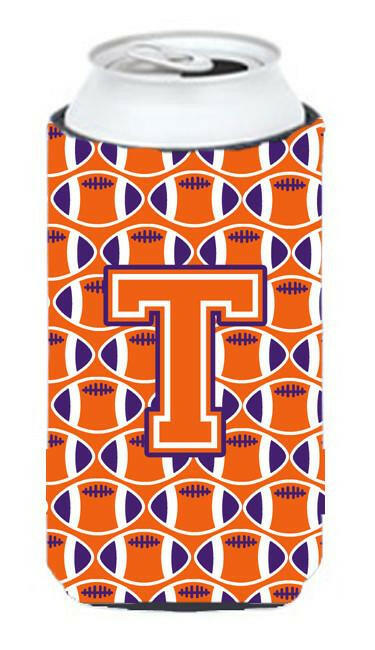 Letter T Football Orange, White and Regalia Tall Boy Beverage Insulator Hugger CJ1072-TTBC by Caroline&#39;s Treasures