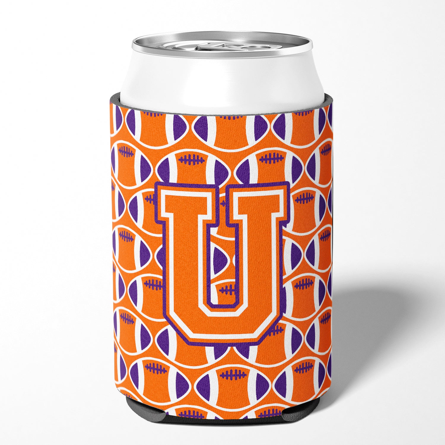 Letter U Football Orange, White and Regalia Can or Bottle Hugger CJ1072-UCC.