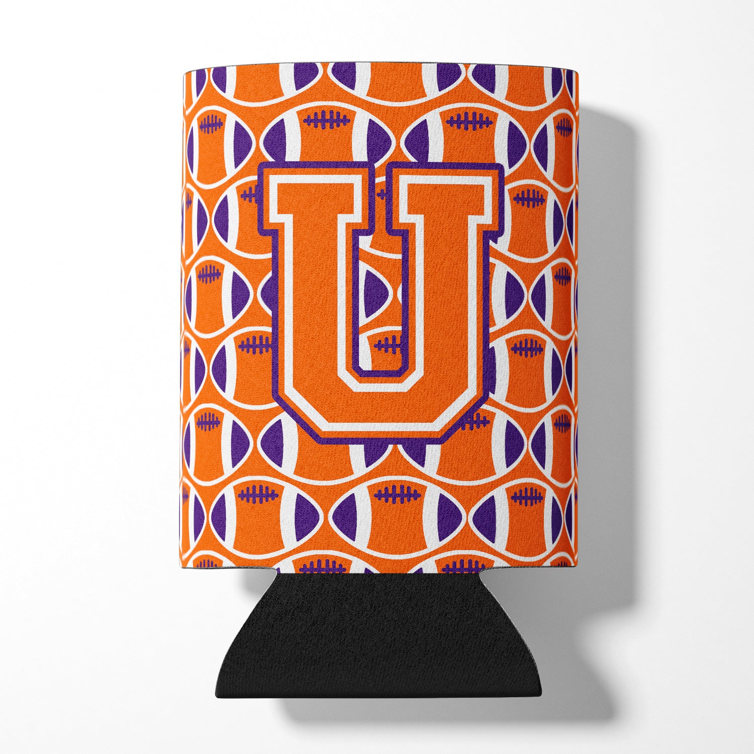 Letter U Football Orange, White and Regalia Can or Bottle Hugger CJ1072-UCC.