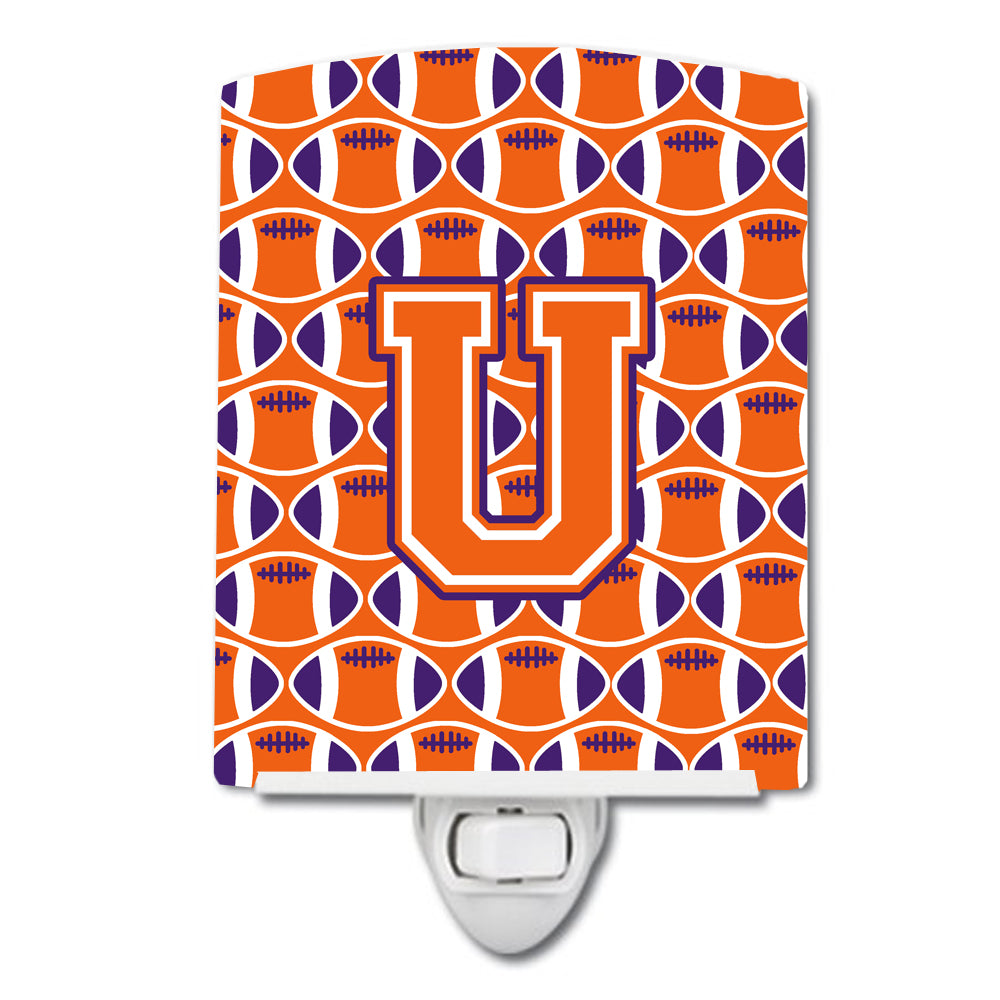 Letter U Football Orange, White and Regalia Ceramic Night Light CJ1072-UCNL - the-store.com