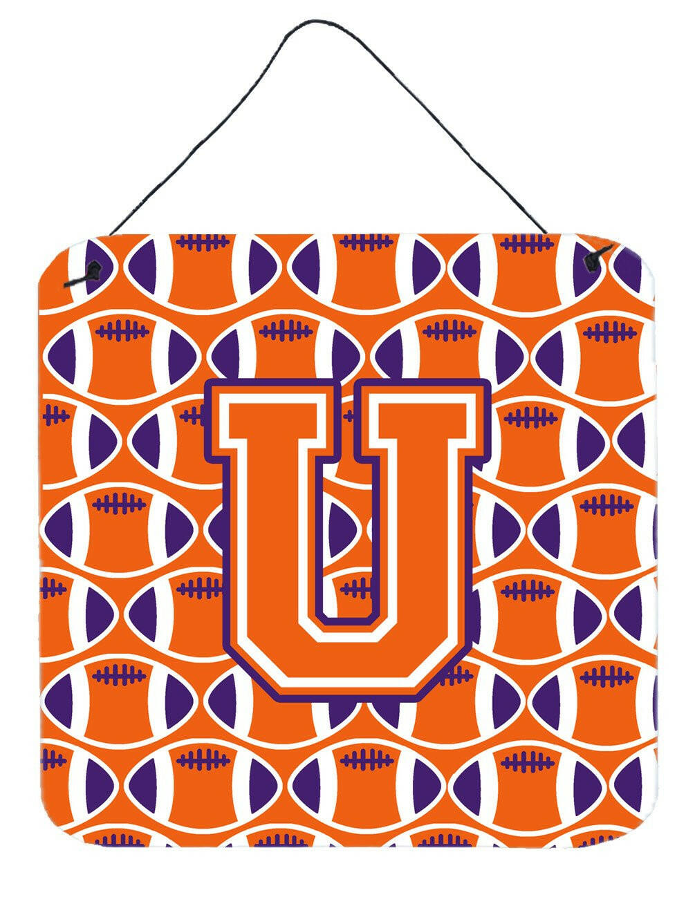 Letter U Football Orange, White and Regalia Wall or Door Hanging Prints CJ1072-UDS66 by Caroline's Treasures