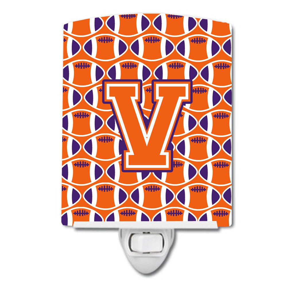 Letter V Football Orange, White and Regalia Ceramic Night Light CJ1072-VCNL - the-store.com