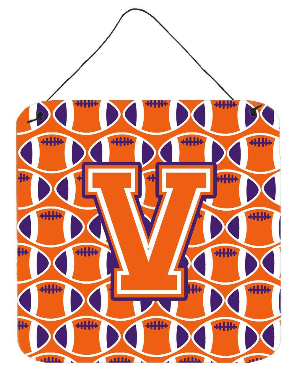 Letter V Football Orange, White and Regalia Wall or Door Hanging Prints CJ1072-VDS66 by Caroline's Treasures