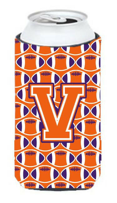 Letter V Football Orange, White and Regalia Tall Boy Beverage Insulator Hugger CJ1072-VTBC by Caroline's Treasures