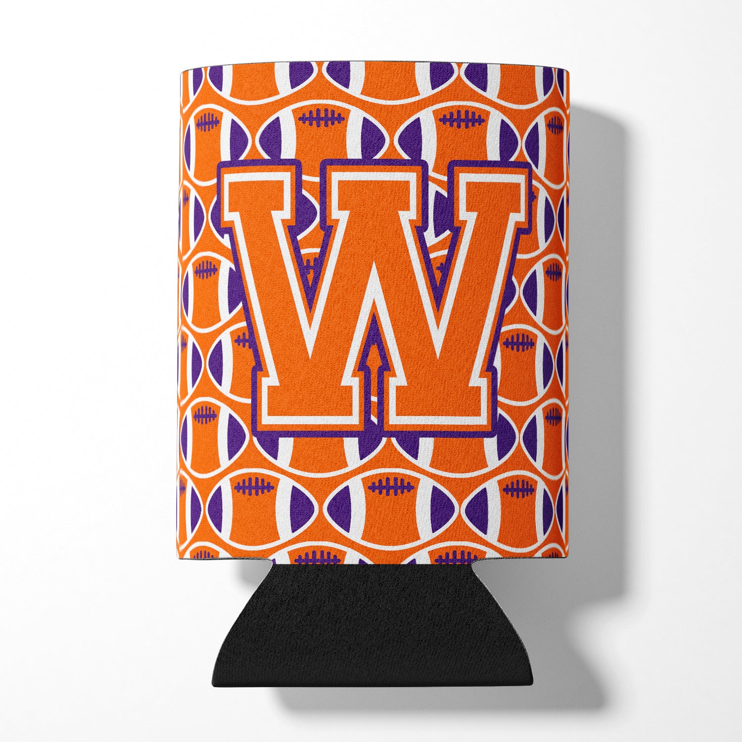 Letter W Football Orange, White and Regalia Can or Bottle Hugger CJ1072-WCC.