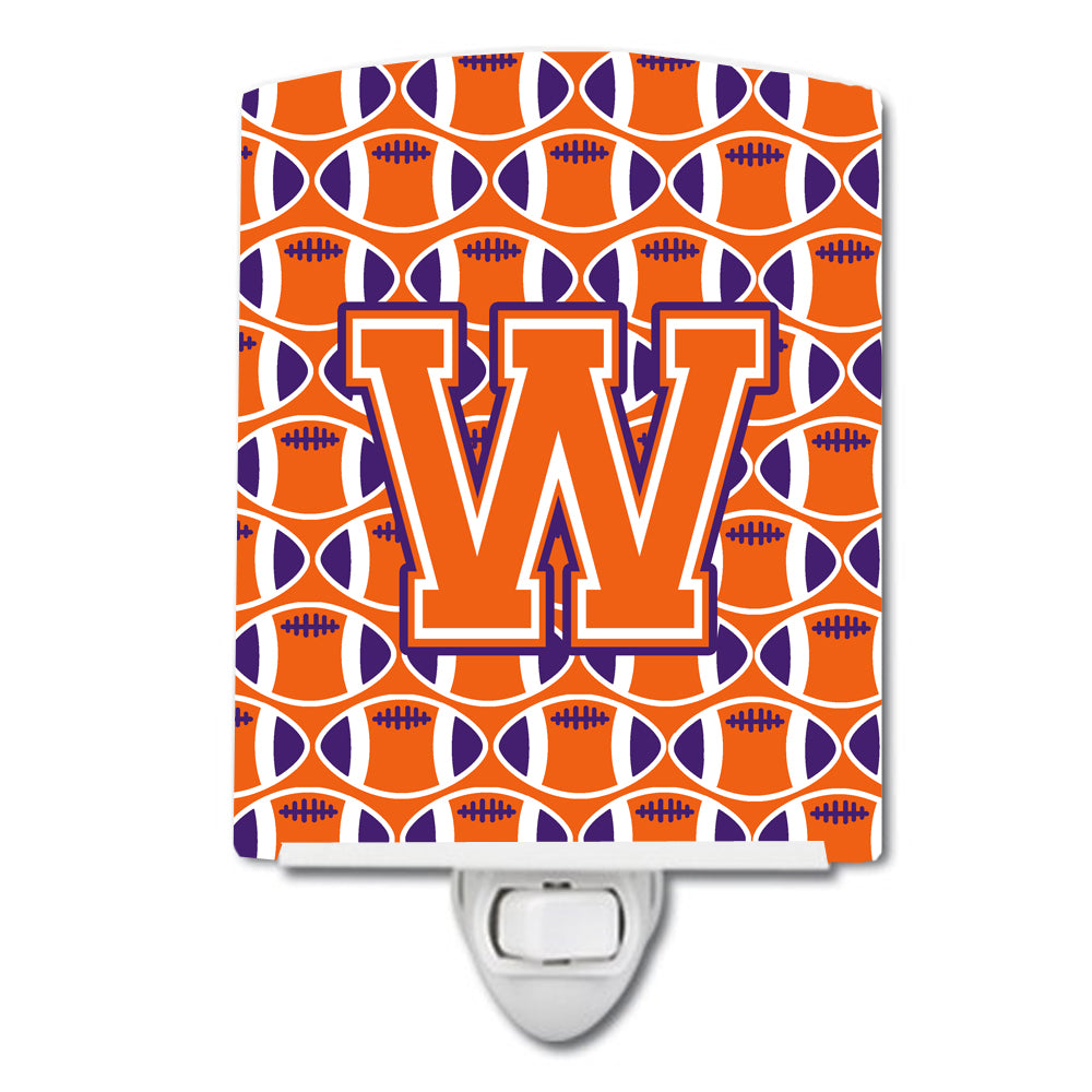 Letter W Football Orange, White and Regalia Ceramic Night Light CJ1072-WCNL - the-store.com