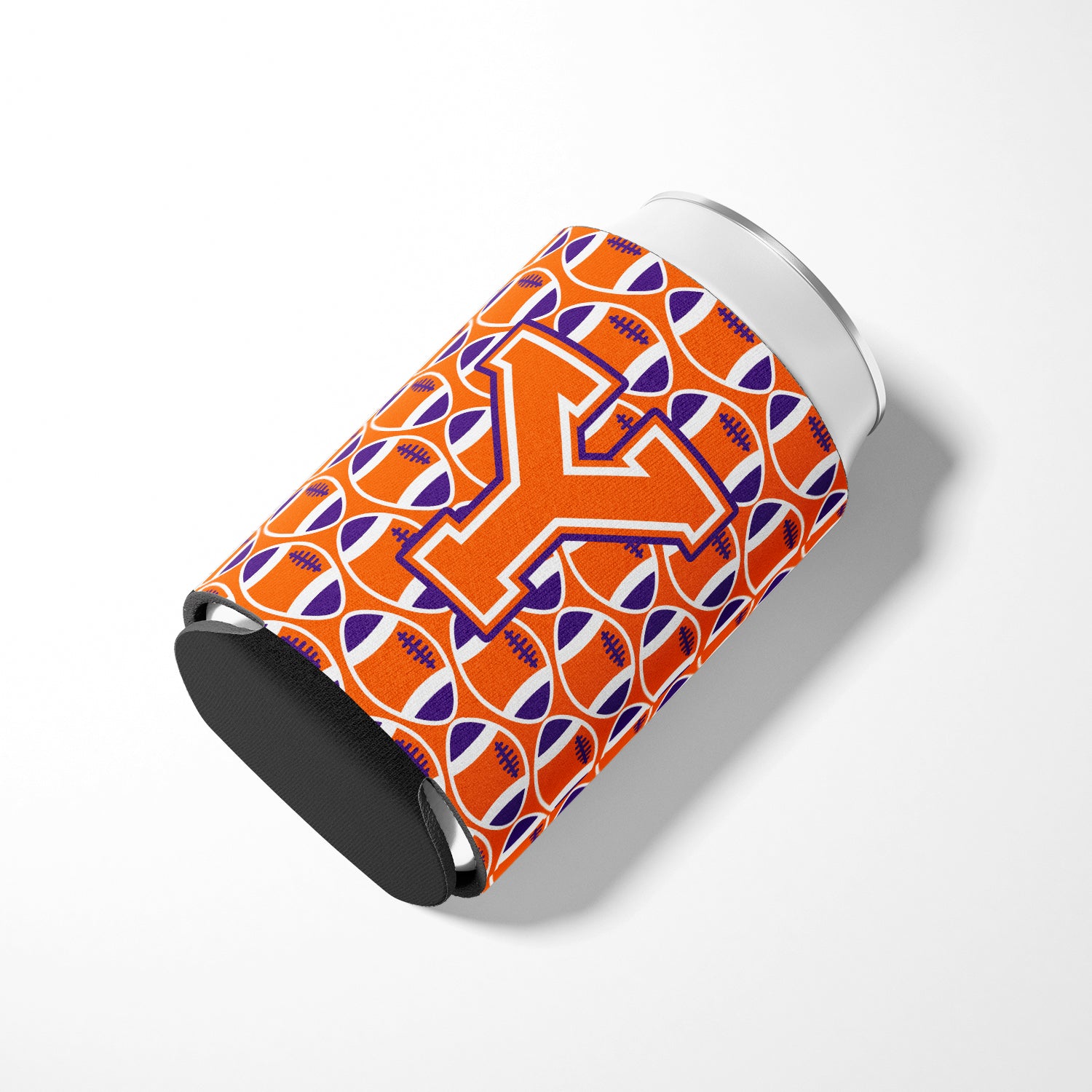 Letter Y Football Orange, White and Regalia Can or Bottle Hugger CJ1072-YCC.