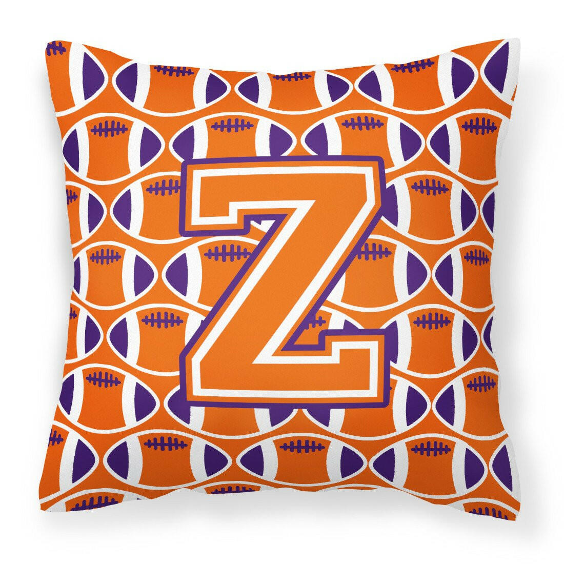 Letter Z Football Orange, White and Regalia Fabric Decorative Pillow CJ1072-ZPW1414 by Caroline's Treasures