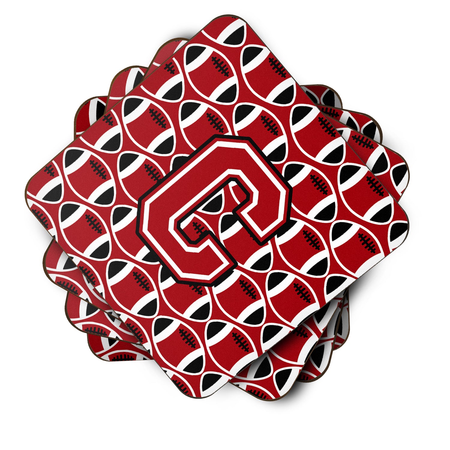 Letter C Football Red, Black and White Foam Coaster Set of 4 CJ1073-CFC - the-store.com