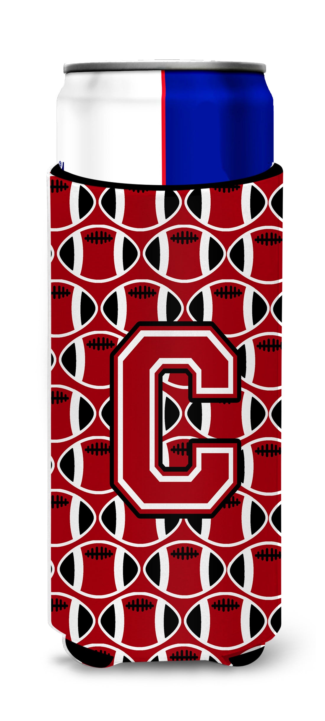 Letter C Football Red, Black and White Ultra Beverage Insulators for slim cans CJ1073-CMUK.