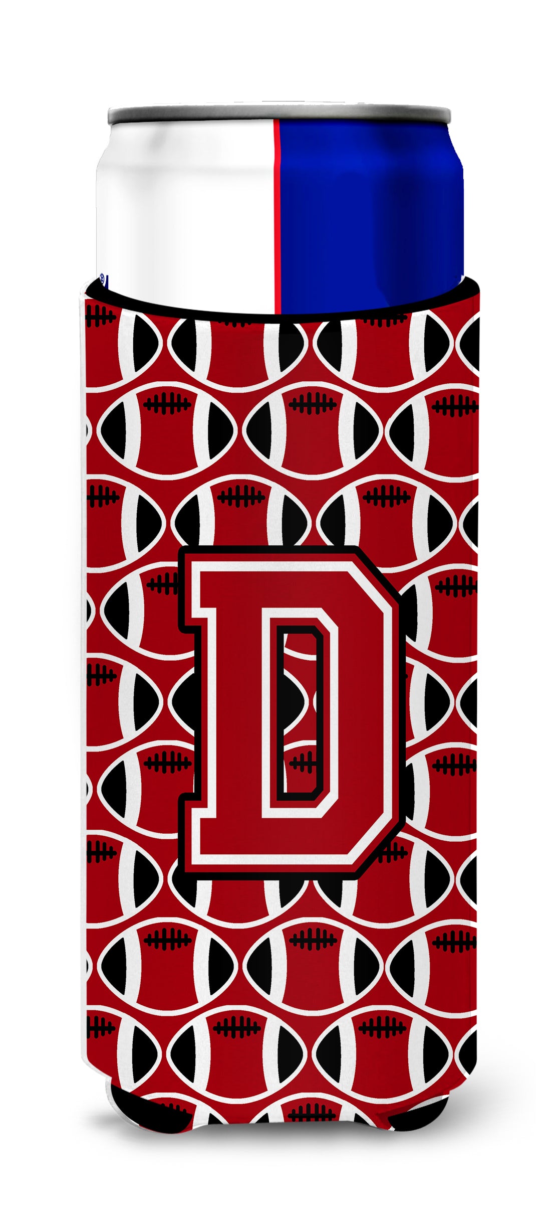 Letter D Football Red, Black and White Ultra Beverage Insulators for slim cans CJ1073-DMUK.