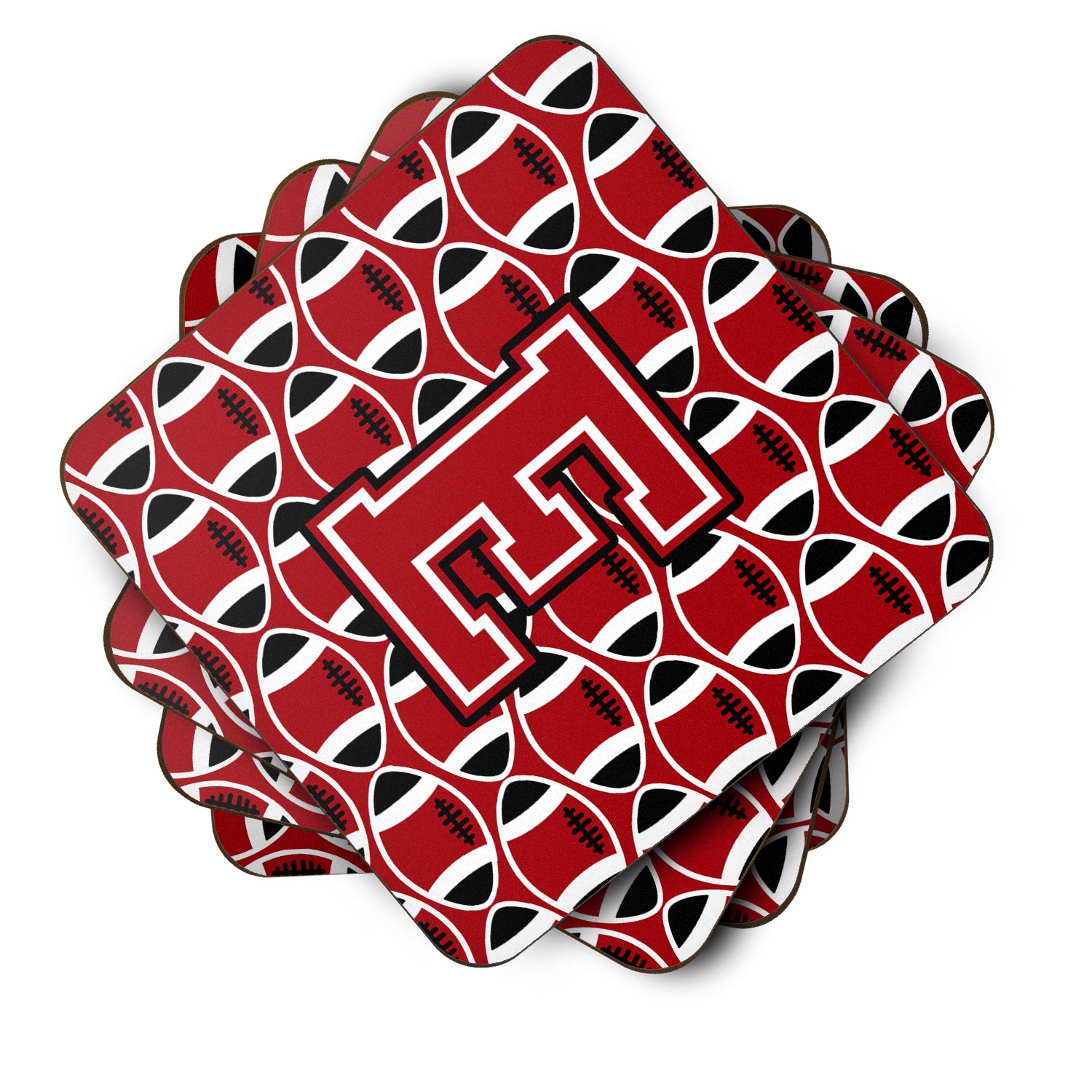 Letter E Football Red, Black and White Foam Coaster Set of 4 CJ1073-EFC - the-store.com