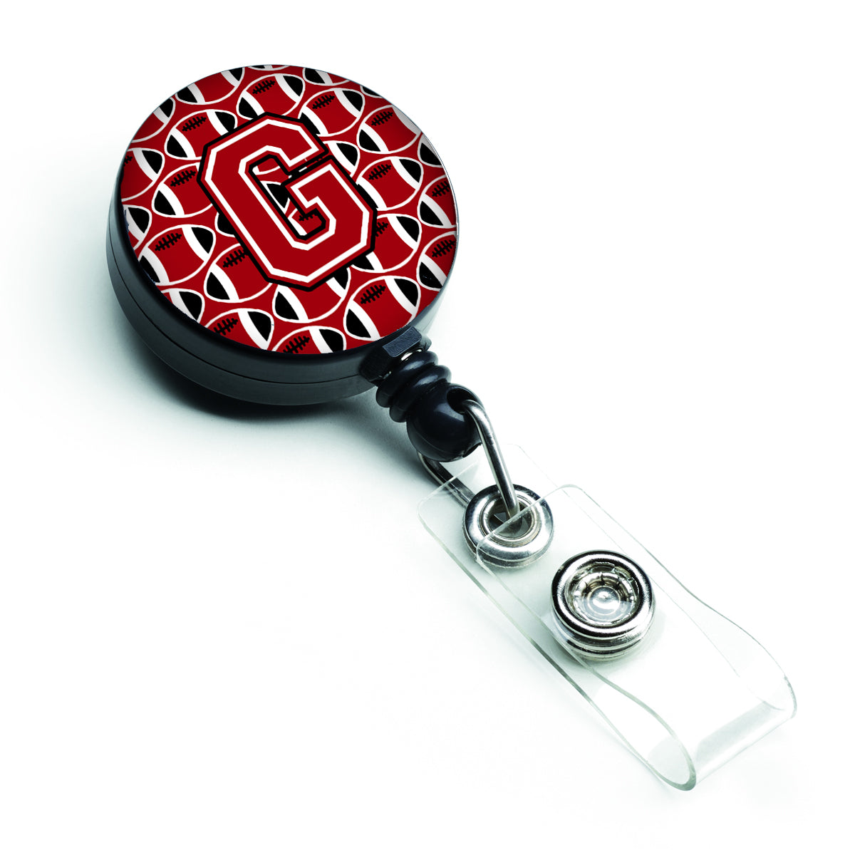 Letter G Football Red, Black and White Retractable Badge Reel CJ1073-GBR.