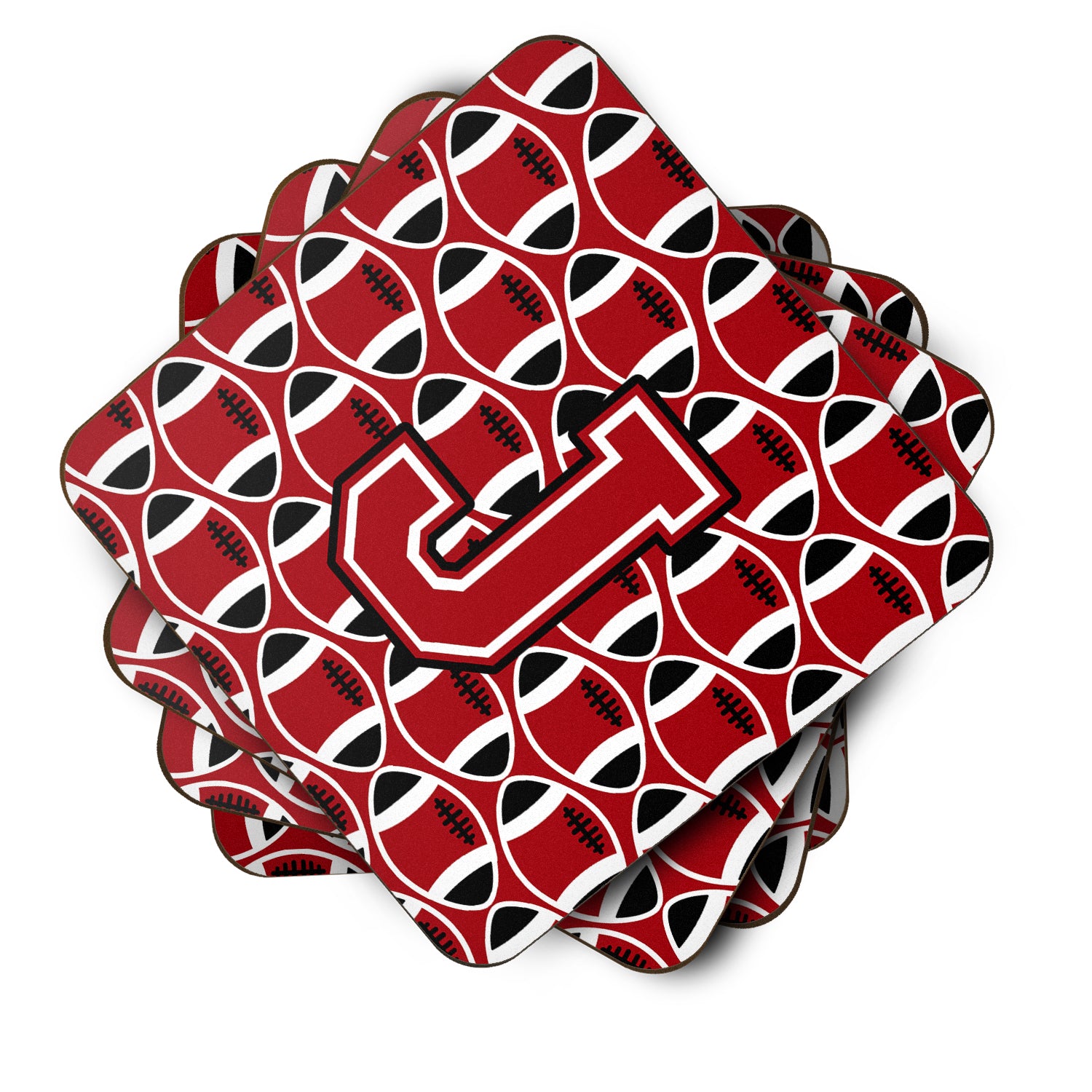 Letter J Football Red, Black and White Foam Coaster Set of 4 CJ1073-JFC - the-store.com