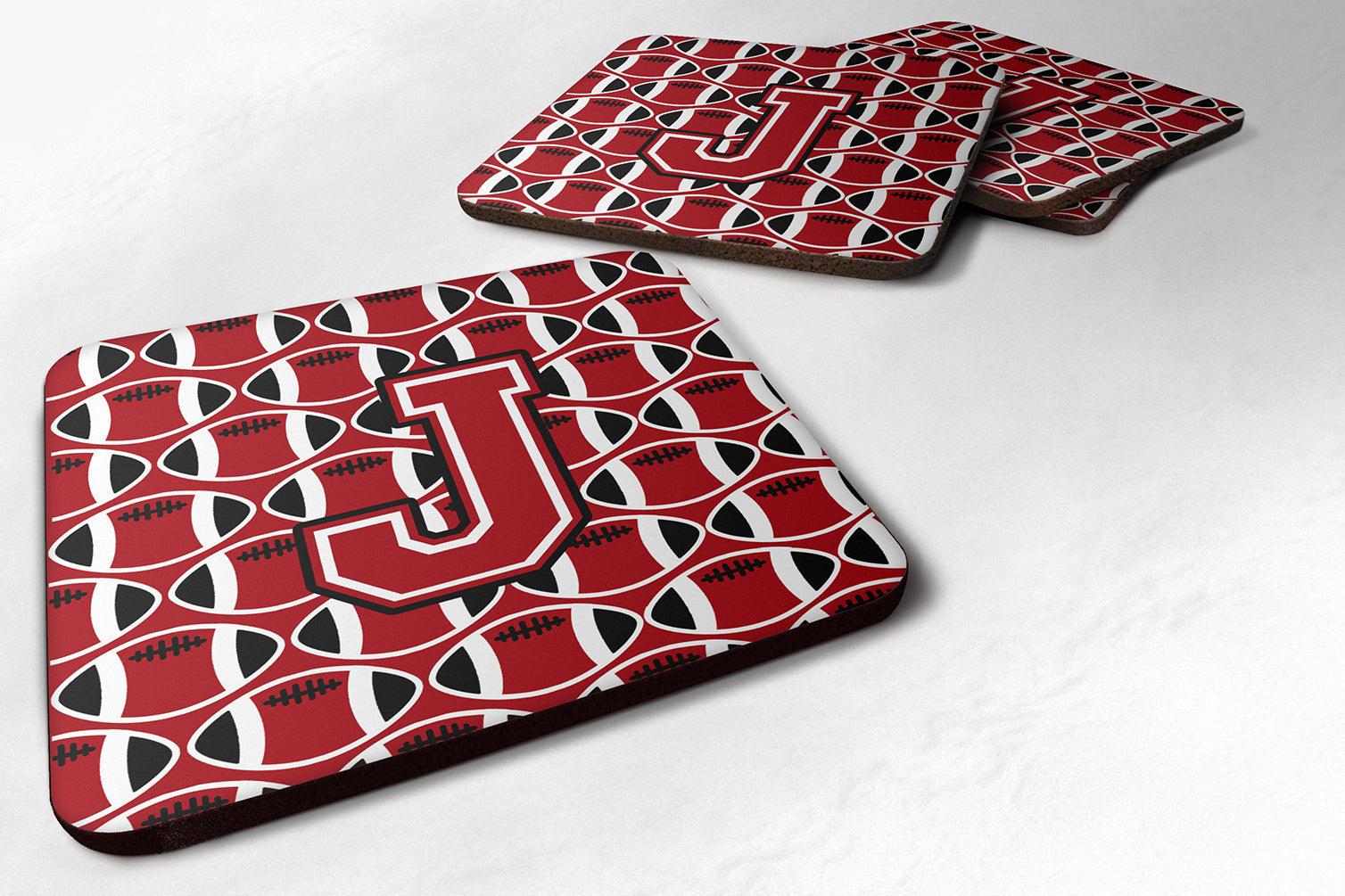 Letter J Football Red, Black and White Foam Coaster Set of 4 CJ1073-JFC - the-store.com