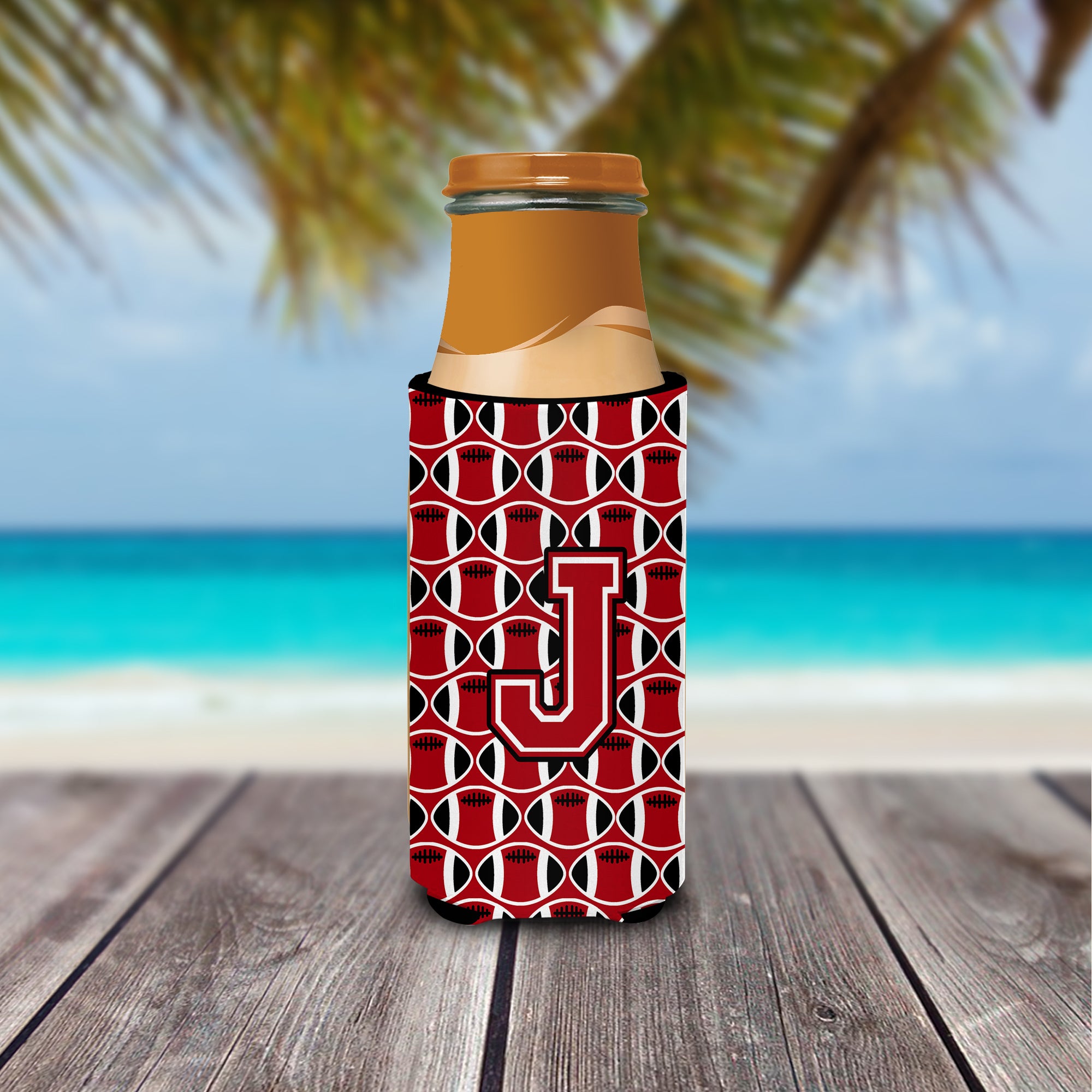 Letter J Football Red, Black and White Ultra Beverage Insulators for slim cans CJ1073-JMUK.