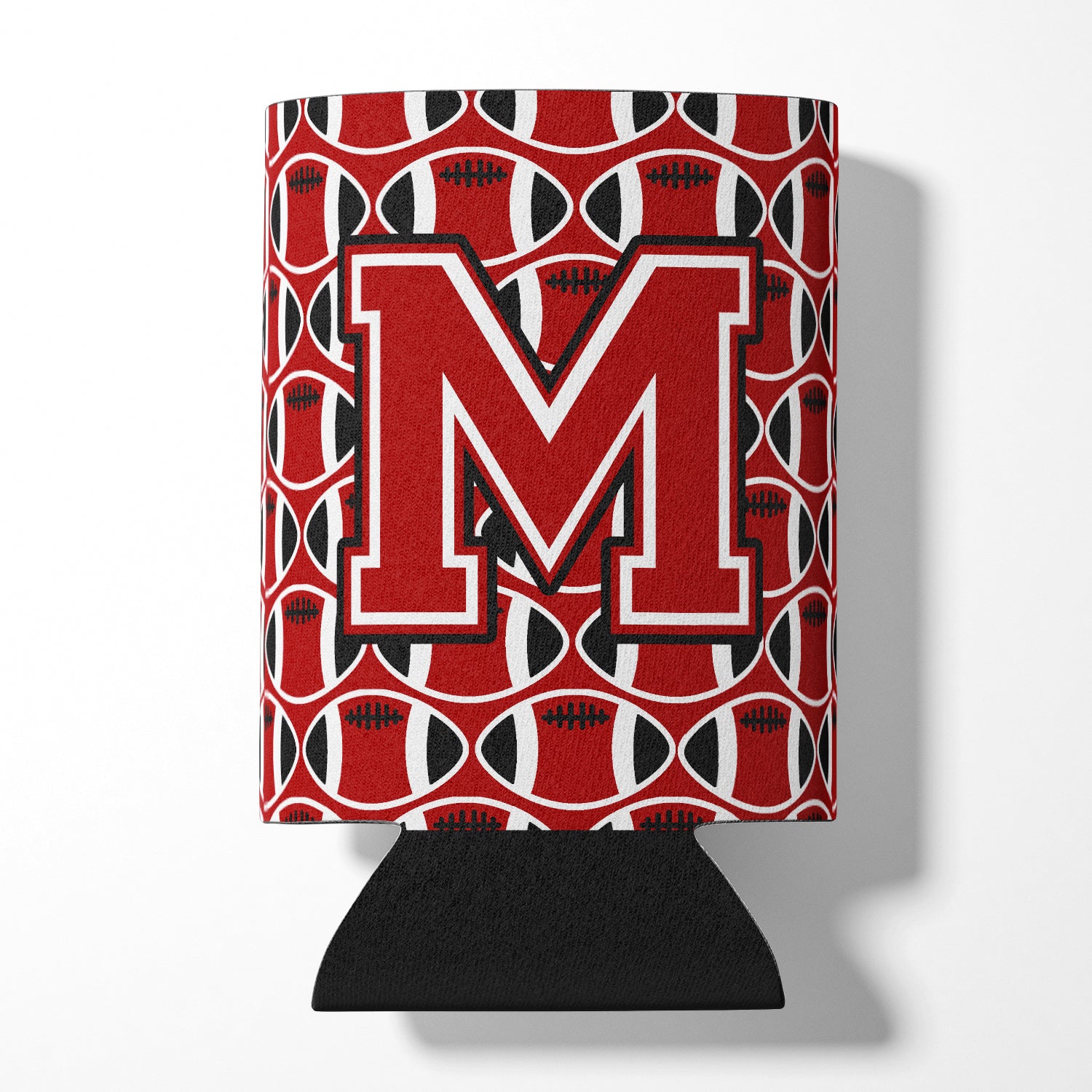 Letter M Football Red, Black and White Can or Bottle Hugger CJ1073-MCC.