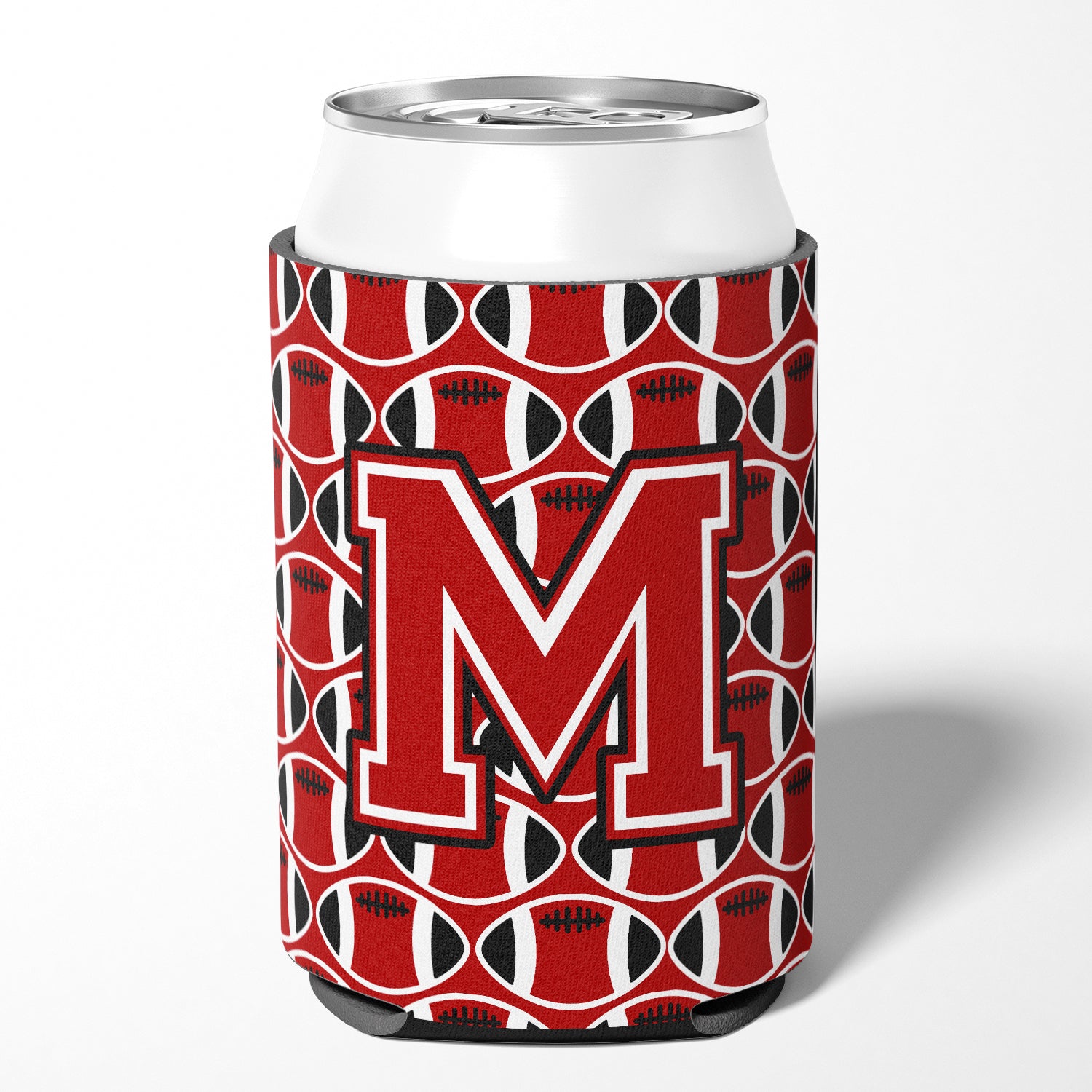 Letter M Football Red, Black and White Can or Bottle Hugger CJ1073-MCC.