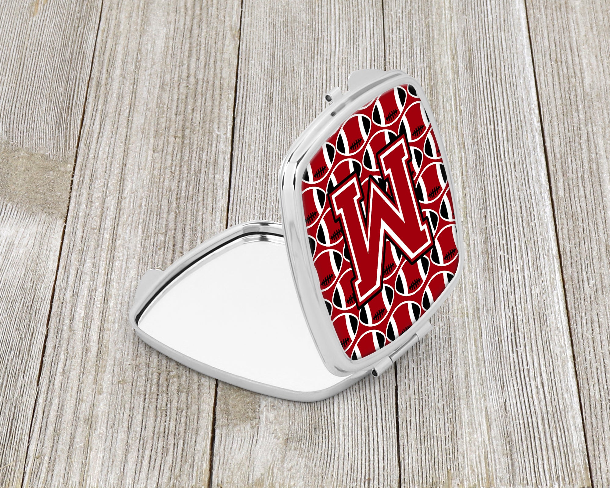 Letter M Football Red, Black and White Compact Mirror CJ1073-MSCM  the-store.com.