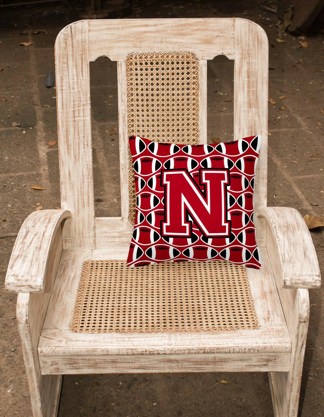 Letter N Football Red, Black and White Fabric Decorative Pillow CJ1073-NPW1414 by Caroline's Treasures