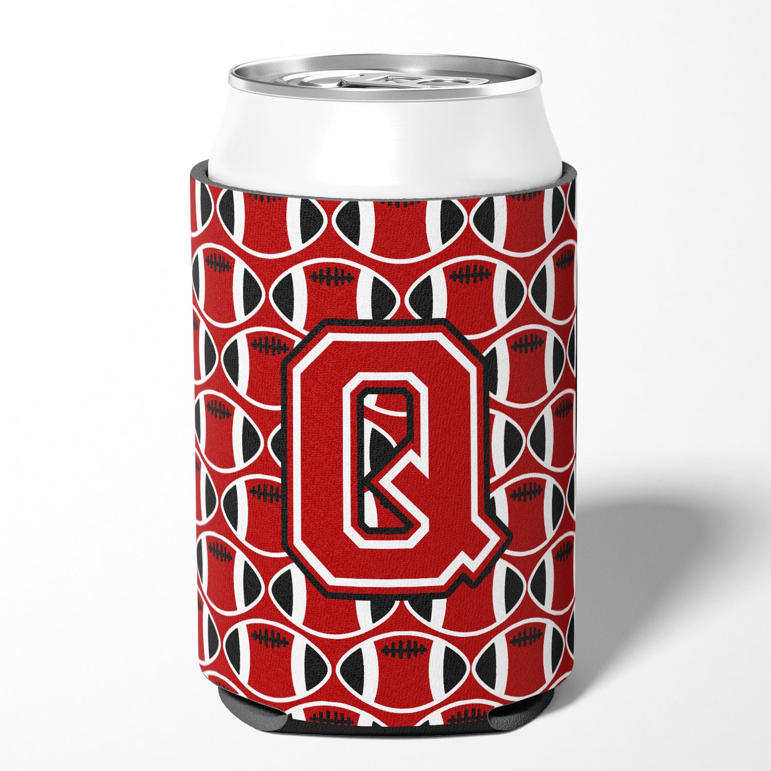 Letter Q Football Red, Black and White Can or Bottle Hugger CJ1073-QCC.