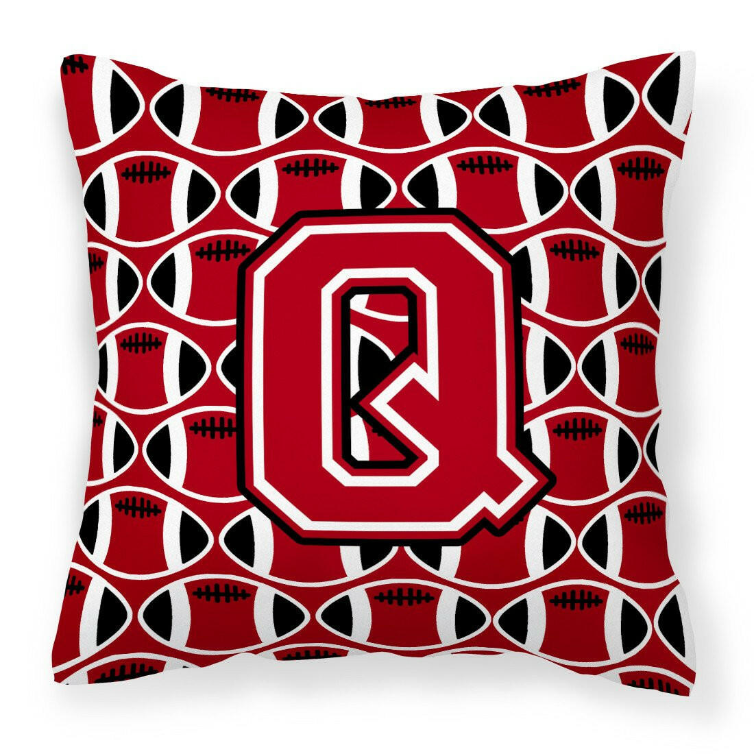 Letter Q Football Red, Black and White Fabric Decorative Pillow CJ1073-QPW1414 by Caroline's Treasures